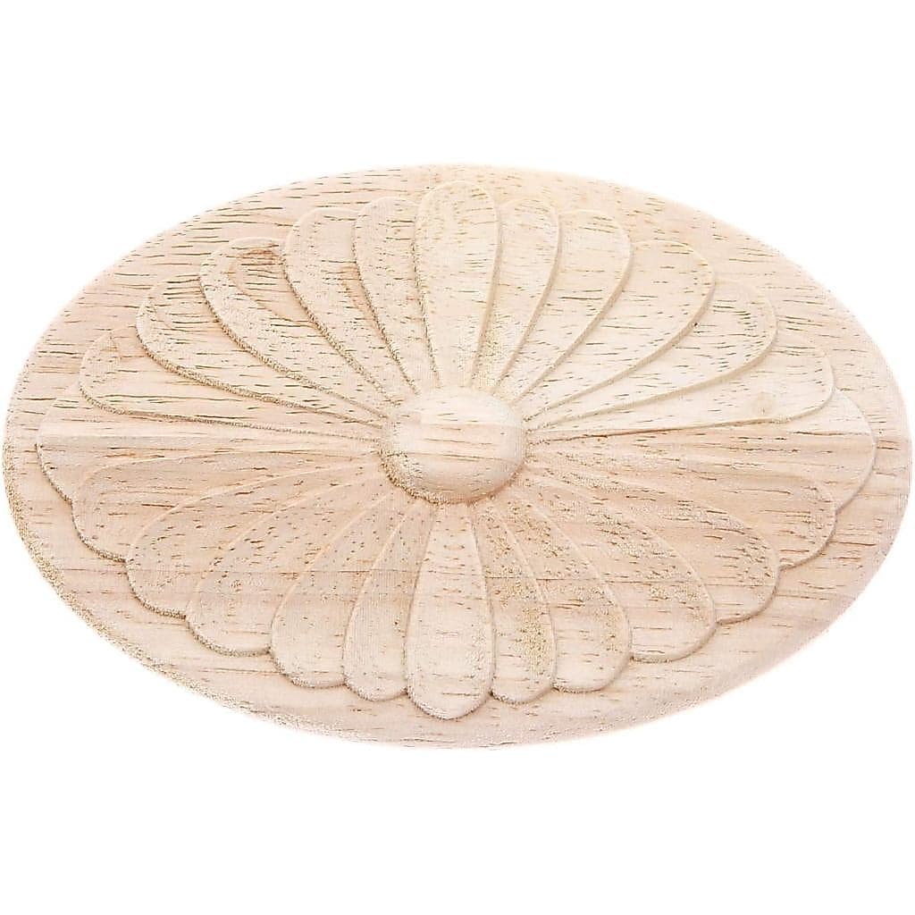 MUXSAM 1Pc Simple Unpainted Solid Wood Carved Oval Flower Pattern Door Central Applique Onlay Decal for Furniture 14.5x1