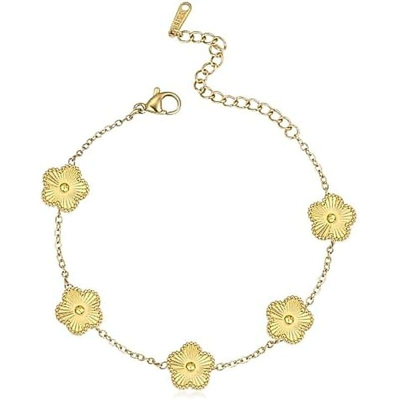 Pulseira De Flor De Trevo De Ouro Para Mulheres , Não Manchado Banhado A 18K Diamante Estrela Floral Amuleto Da Sorte Li