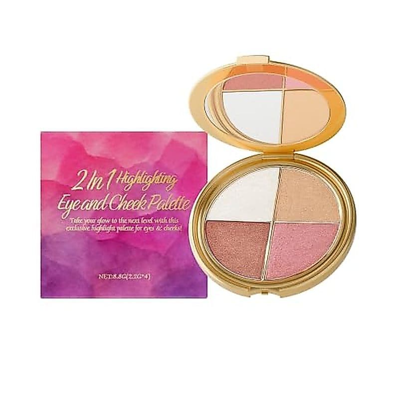 Paleta De Maquiagem Multifuncional , Blush & amp ; Sombra , 4 Cores | Tons Rosa , coral E Champanhe Em Uma Pó Compacta P