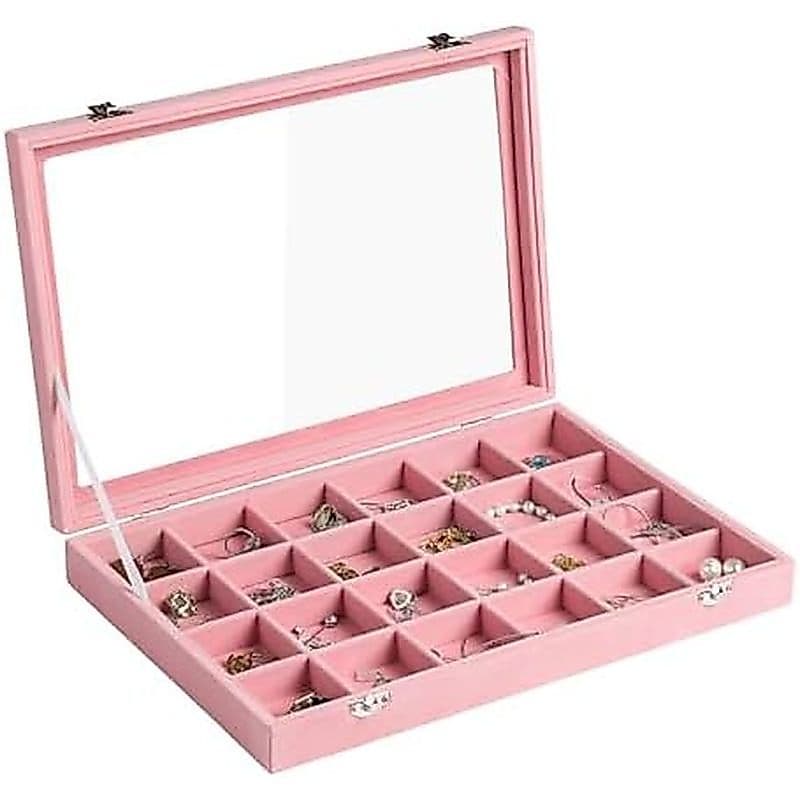 Bandeja De Joias De Veludo Frebeauty , Organizador 12 Grades Com Tampa Transparente , Porta-Pulseiras , Vitrine Fecho ,
