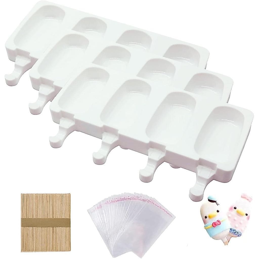 Conjunto de 3 Formas para Picolé, Forma Grande de Silicone para Cakesicles, Forma Oval para Cake Pop com 50 Palitos de M