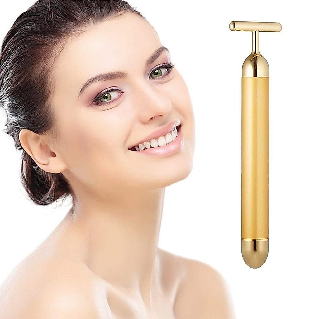 Massageador facial de pulso em ouro 24K, ferramenta elétrica de massagem facial em formato de T, adequada para pele sens