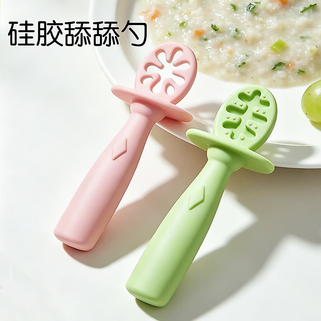 Colher de Silicone para alimentação de bebês, colher de treinamento para produtos maternos para bebês, colher para lambe