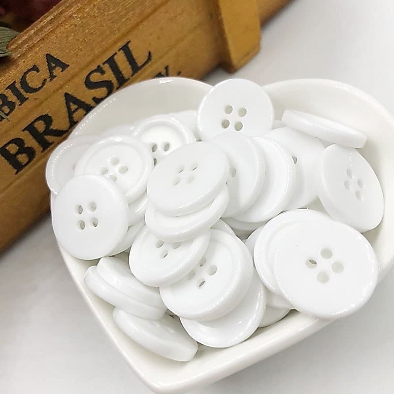 50 Peças 20mm Botão De Costura DIY Artesanato Plástico Cor Branca PT42