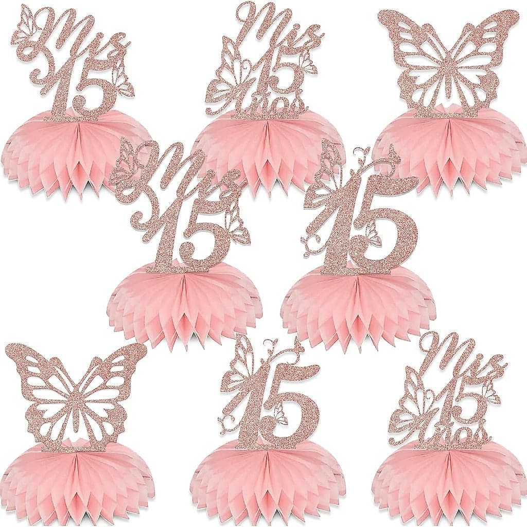 8 Peças de Decorações de Festa de Aniversário de 15 Anos com Tema de Borboleta para Meninas, Artigos de Decoração para F
