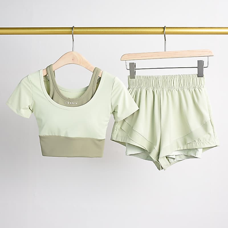 Terno esportivo feminino curto recortado Yoga wear correndo treinamento de secagem rápida Fitness wear Shorts de manga c