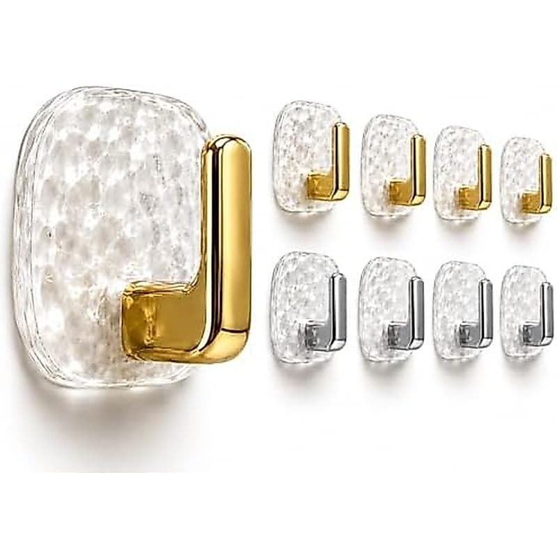 Ganchos De Parede Adesivos Para Serviços Pesados , Pacote Com 8 (4 Ouro + 4 Prata) Transparentes Sem Perfuração , Pegajo