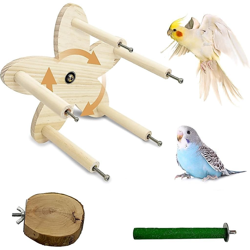 Brinquedos Interativos para Periquitos com 5 Poleiros, Roda de Exercício, Compartimento para Comida, Brinquedo de Enriqu
