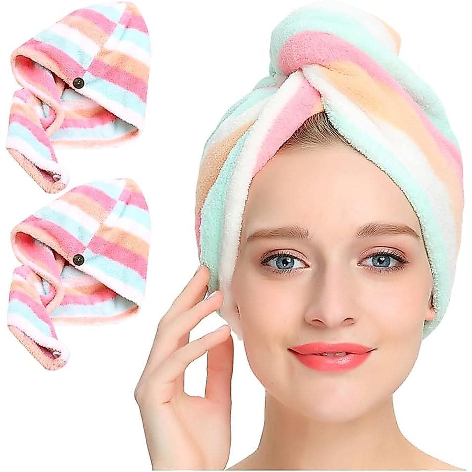 Toalha de Cabelo de Microfibra AuroTrends, Pacote com 2, Toalha Envolvente para Cabelo para Mulheres/Crianças - Toalha d