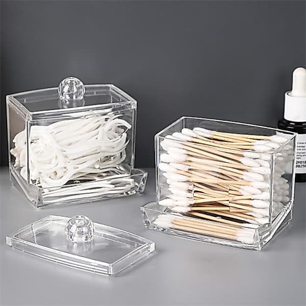Caixa de cotonetes de algodão transparente transparente Caixa de armazenamento de cotonetes com tampa Caixa de cotonetes