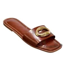 Sandália Feminina Flat De Napa Madrid Rasteirinha Casual Com Peça Dourada dia a dia Promoção