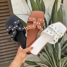 Sandália Chinelo Rasteirinha Feminina H Com Bolinhas Douradas Elegante Moda 2026