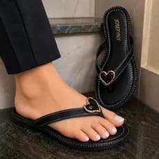 Sandália Bico Redondo Fivela Feminina Rasteirinha Casual Com Peça Coração Promoção