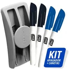 Kit 4 Canetas Marcador Recarregável Para Quadro Branco Lousa Com Apagador 2 Cores