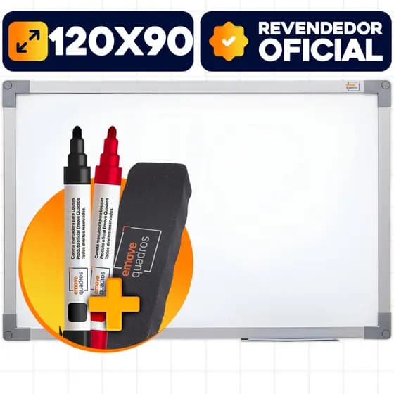 Lousa Branca 120x90cm Quadro Branco Escolar Anotação Soft Alumínio Com 2 Canetas + Apagador