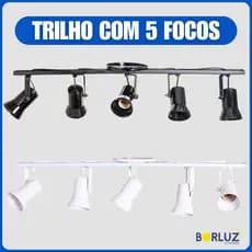 Luminária Teto Spot Lustre Sobrepor Trilho Sino 5 Focos Ajustáveis 360° Para Lâmpada Led Bulbo Par20