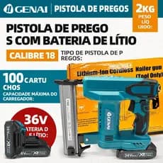 Grampeador Elétrico Sem Fio 2 Em 1 E Pistola De Pinça Pregos Profissional 36V Pregador