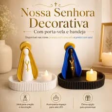 Nossa Senhora com Bandeja e Vela LED Kit Decorativo Religioso