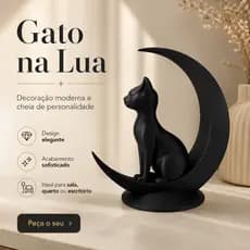 Gato na Lua Decorativo Enfeite Moderno para Sala Quarto e Escritório