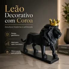 Leão Decorativo com Coroa Escultura para Sala Quarto Escritório