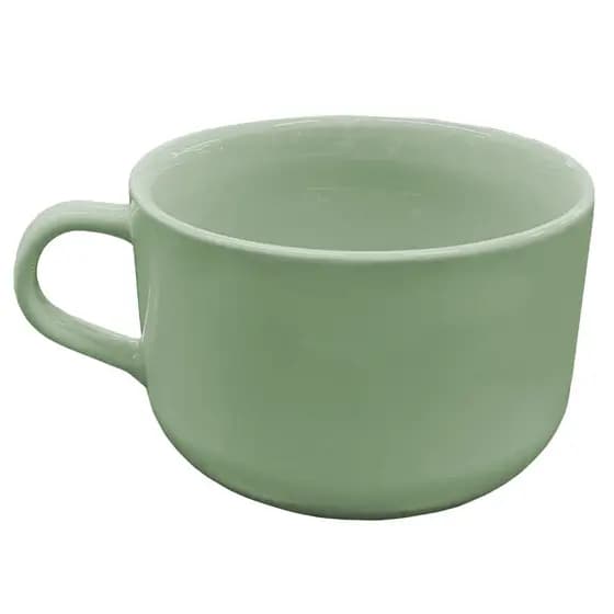 Caneca Xícara 450ml Jumbo Verde Cerâmica Porcelana Para Caldo Sopa Sobremesa Cozinha Louça Decoração