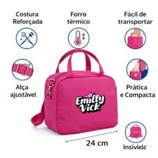 Lancheira Térmica Emilly Vick Mundo Rosa Escolar Meninas Youtuber Com Alça Mantem Lanche Fresco
