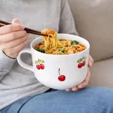 Caneca Jumbo Cereja Linda 600 Ml Com Alça Ideal Para Sopa Caldo Miojo Yakisoba Tigela Cerejinha