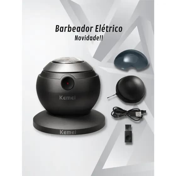 Mini Barbeador Kemei Barbeador Elétrico para Homens, Mini Aparência Esférica, Barbeador com Base Magnética, KM-521, Lâmina Whole Pro