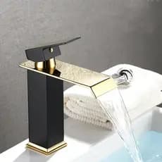 Torneira Cascata Luxo Preto Fosco Com Dourado Misturador - 023DP