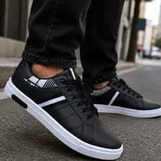 Tênis masculino casual preto branco sapatênis adulto leve confortavel