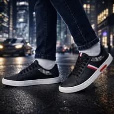 Tênis masculino casual preto sapatenis preto e branco masculino promoçao