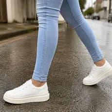 Tênis feminino casual branco e preto sola alta 4 cm leve confortavel