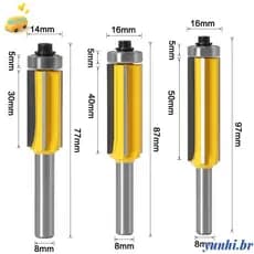 Fresa De Corte YUNHI , Haste De 8mm 4 Lâminas De Carboneto De Alta Eficiência Madeira