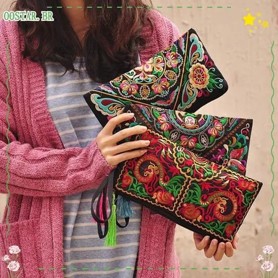 Bolsa De Flores Borboleta OOSTAR Moedas Bordadas Retro Tassel