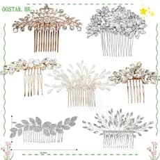 OOSTAR Flower Hair Comb Penteado À Mão Rhinestone Acessórios De Casamento Tiara Nupcial