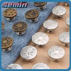 SEMIN 10pcs Botões De Jeans , Botão De Metal Sem Costura Removível , Kit De Reparo De Ajuste De Cintura Portátil