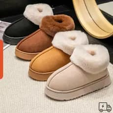Snow Boots, Soft Fluffy Plush Slippers, Non-Slip Cotton Shoes with Thick Fur Bottom