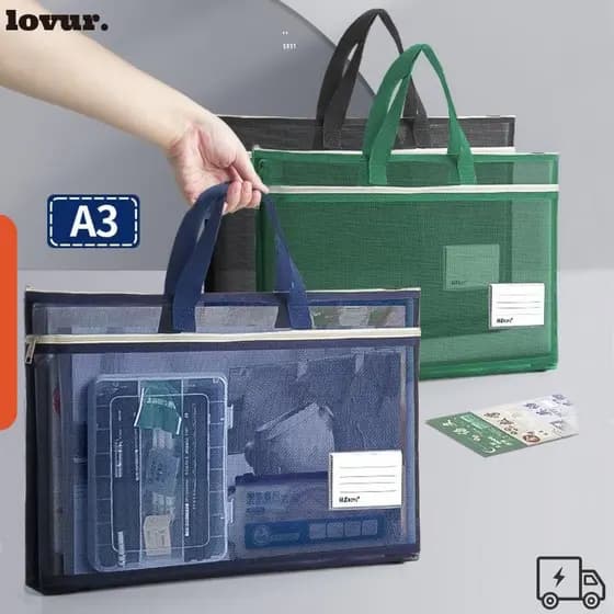 Bolsa De Malha Com Zíper LOVUR , Arquivo Transparente De Nylon Documentos Espessada Portátil A3