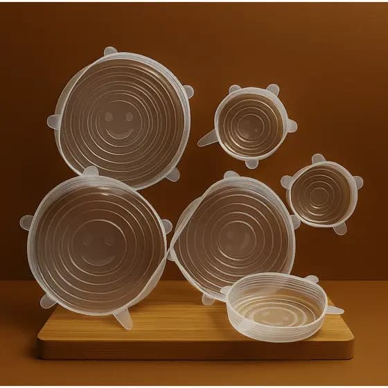 Não perca o sabor dos seus alimentos nunca mais Kit Com 6 Tampas de Silicone Reutilizavel Universal Cozinha Geladeira