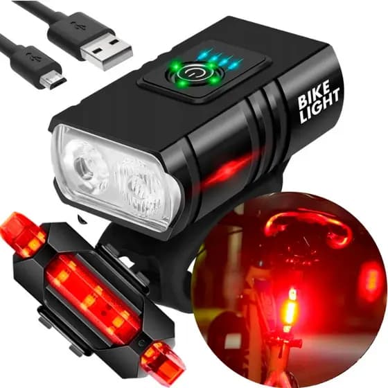 Kit Farol Bike Recarregável E Lanterna Sinalizador Usb Profissional
