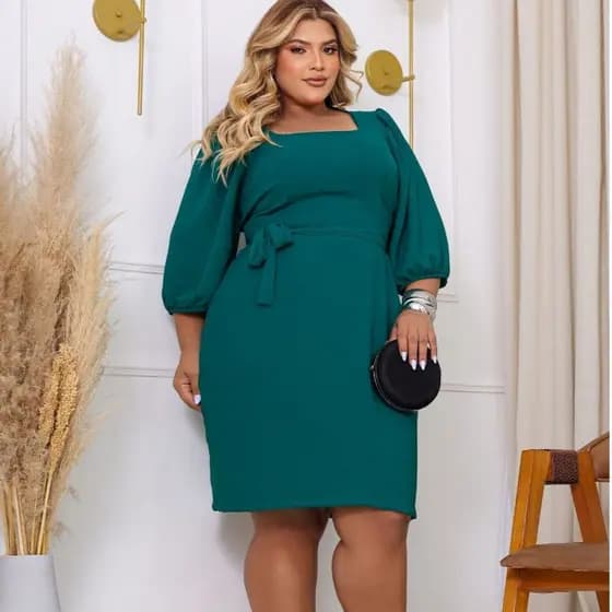 Vestidos Plus Size Feminino Moda Evangélica Elegante com Faixa