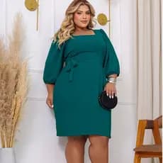 Vestidos Plus Size Feminino Moda Evangélica Elegante com Faixa