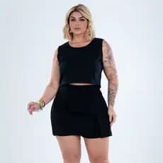 Conjunto Plus Size Feminino Cropped e Short Saia Elegante