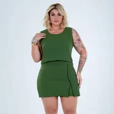 Conjunto Feminino Plus Size Cropped e Short Saia Perfeito