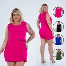 Conjunto Feminino Plus Size Cropped  e Short Saia Confortavel
