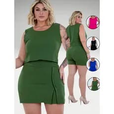 Conjunto Feminino Plus Size Cropped e Short Saia Chique