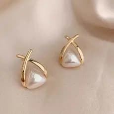 Agulha Geométrica 925 Prata Triangular Cruzada De Pérola Brincos Simples e Luxo Para Mulheres, Brincos, Presente Ideal
