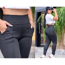 Calça Legging Grossa Inverno com Bolso Frontal Cintura Alta Zero Transparencia Modeladora Montaria Skinny Flanelada