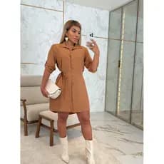 chamise manga ajustável com botões e cinto  Outono Inverno Max camisão vestido de inverno Feminino