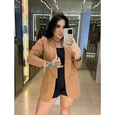 Blazer Feminino  Alfaiataria Social Alongado  Feminino tecido alfaiataria social premium sobretudo Max Blazer gola dupla